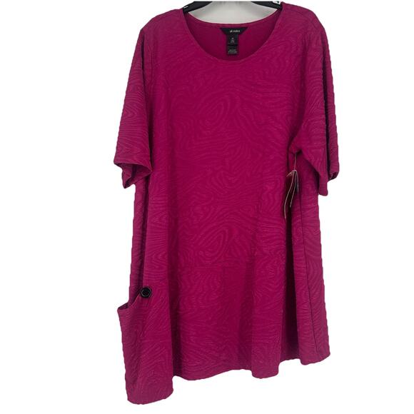 NEW Ali Miles Textured Tunic Top Pink Asymmetric Pocket Art Lagenlook Size 2X - Picture 1 of 10